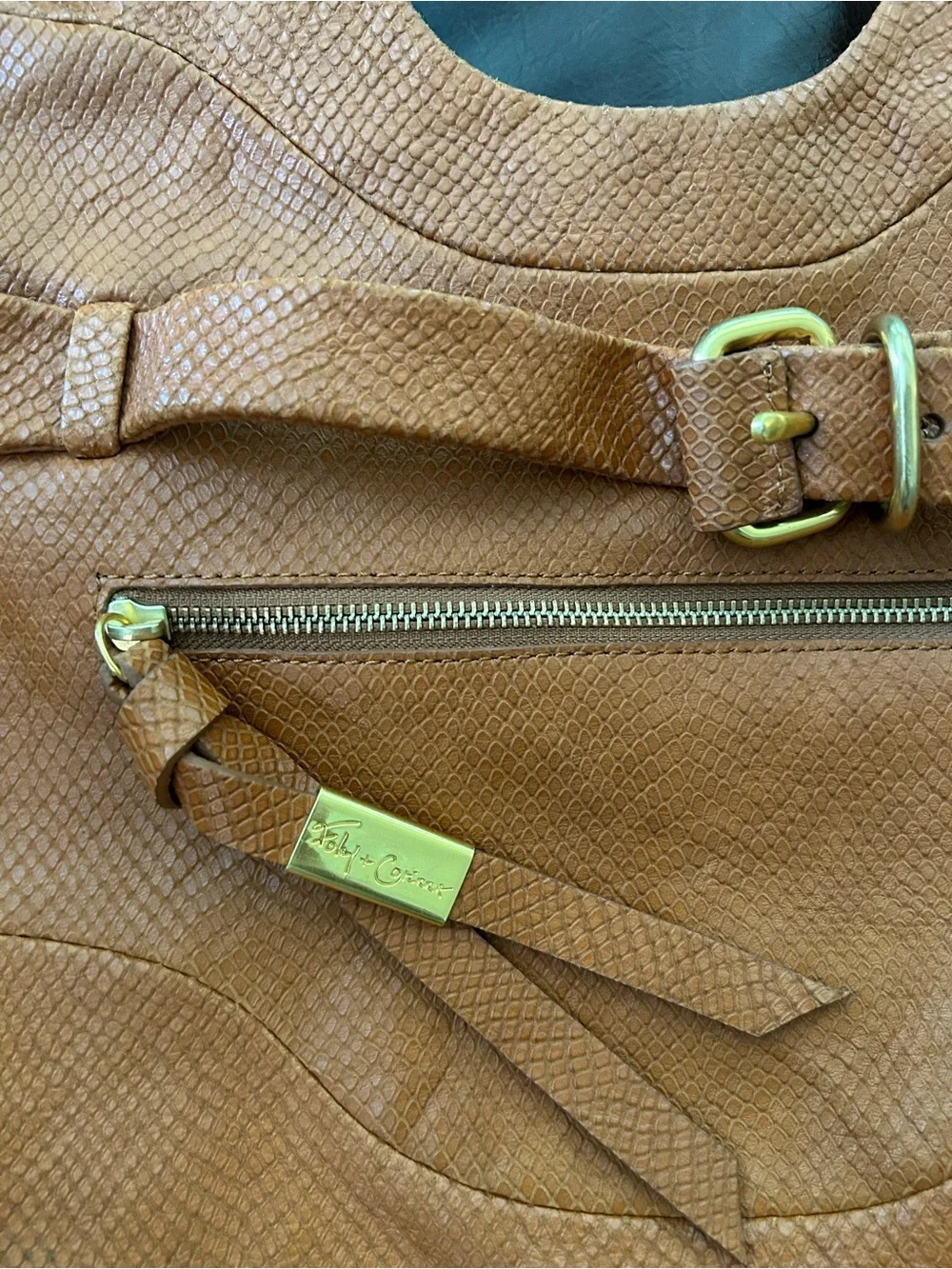 Foley + Corinna Brown Snake Embossed Large Tote Handbag Y2K Gold Hardware